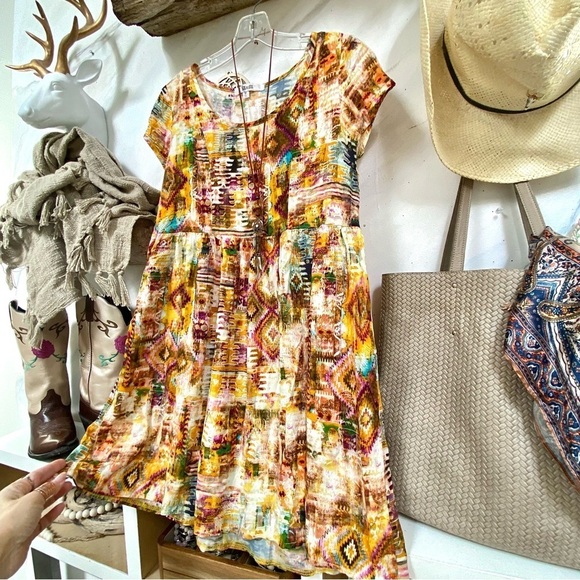 Multicolor AZTEC boho tunic/mini Dress w southwestern hippy vibe - Picture 11 of 13